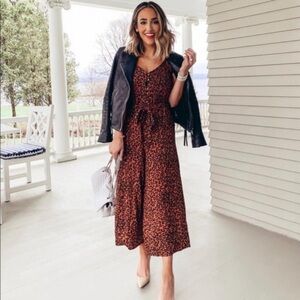 American Eagle Outfitters Leopard Animal Print Cropped Jumpsuit XS